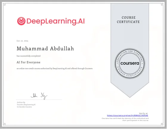 AI for Everyone certificate preview