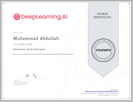 Generative AI for Everyone certificate preview