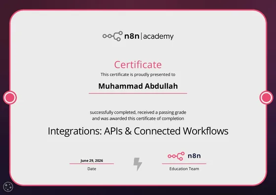 n8n Integrations: APIs and Connected Apps certificate preview