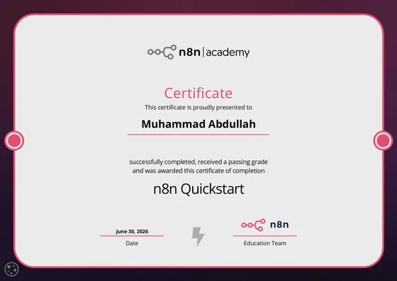 n8n Quickstart certificate preview