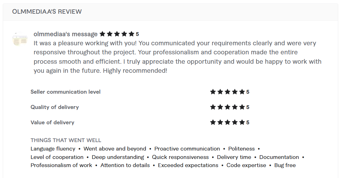 5-star review from OLM Media